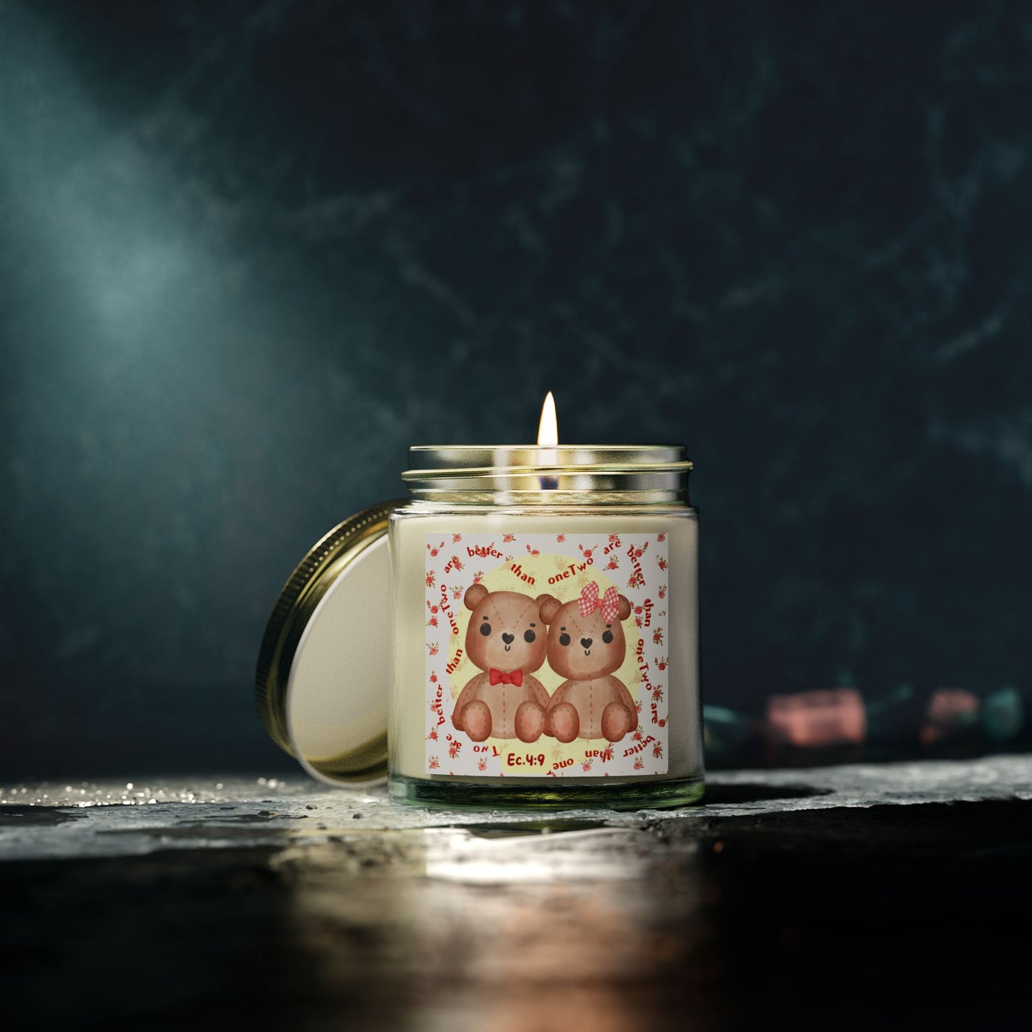 Teddy Bears & Flowers Scented Candle โ Inspired by Ecclesiastes 4:9 ๐ฏ๏ธ๐งธ๐ธ