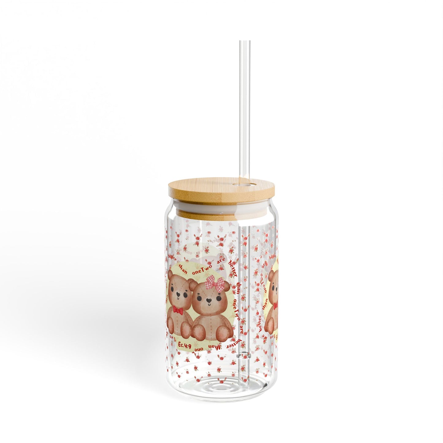 Teddy Bears & Flowers Sipper Glass – Inspired by Ecclesiastes 4:9 🧸🌸🥤