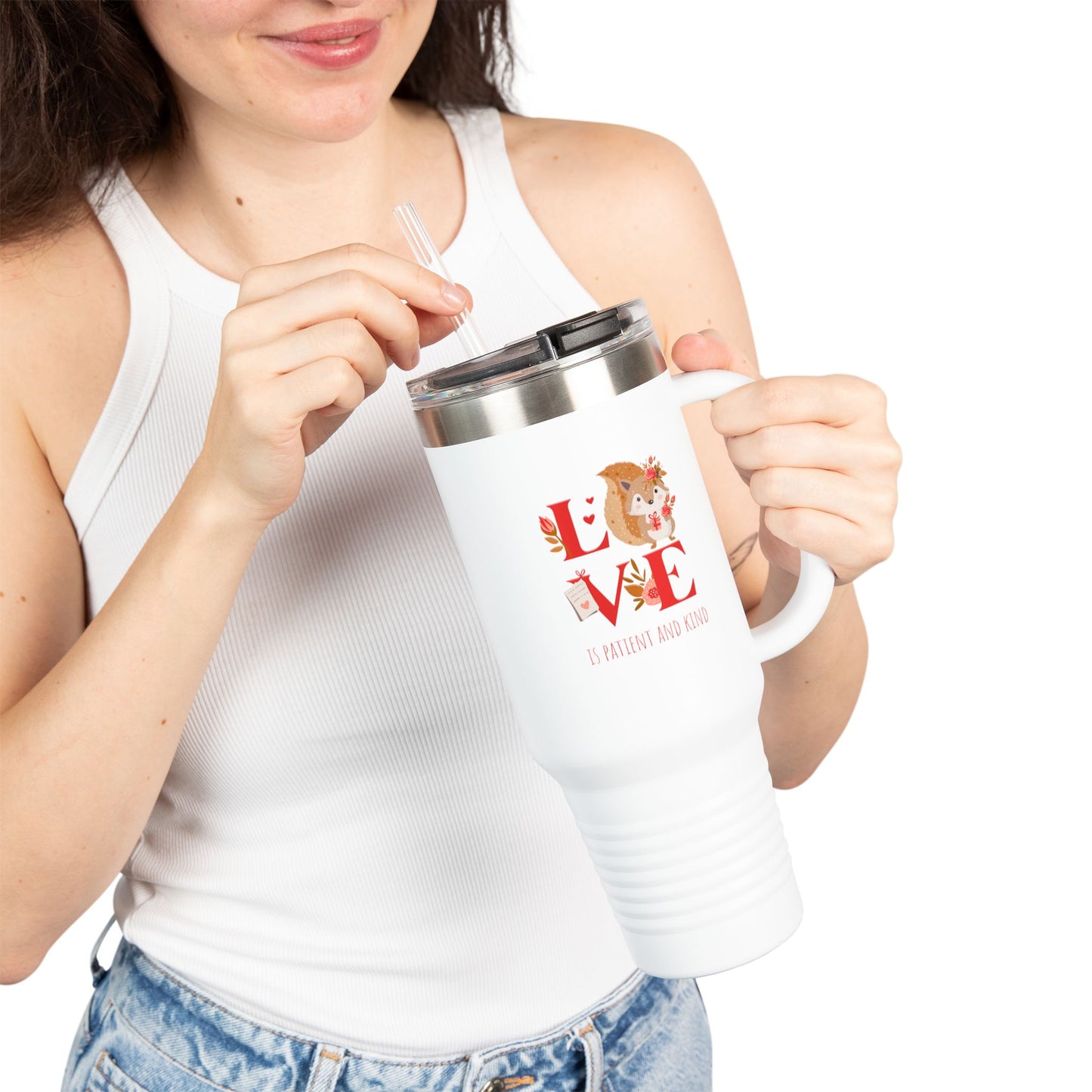 🚶‍♀️ LOVE IS 40oz Insulated Travel Mug – Valentine's Collection ❤️✝️